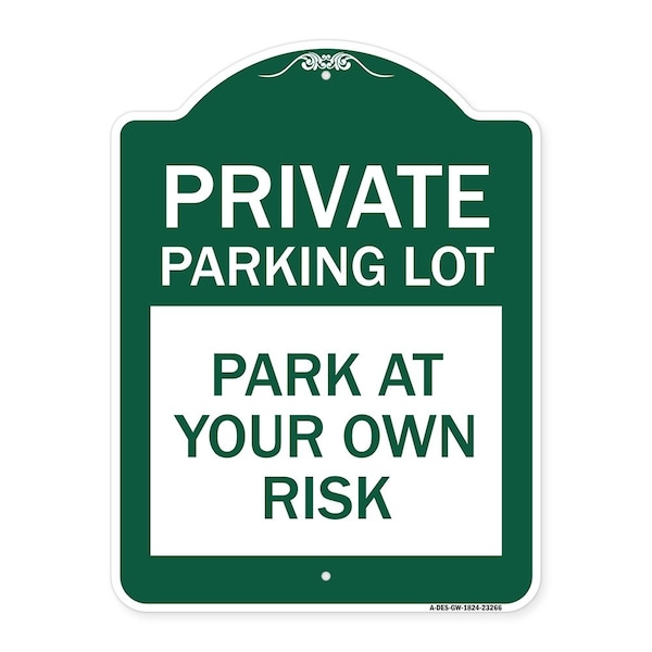 Designer Series Sign-Private Parking Lot, Green & White Aluminum Sign, 18" x 24", GW-1824-23266